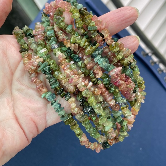 2 Vintage Tourmaline (?) Necklaces Multicolored Pink Green Watermelon Colors - Picture 10 of 11